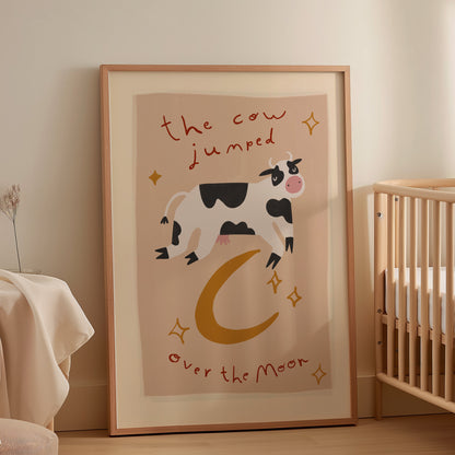 Cow Jumped Over The Moon | Nursery Rhyme Print | UNFRAMED