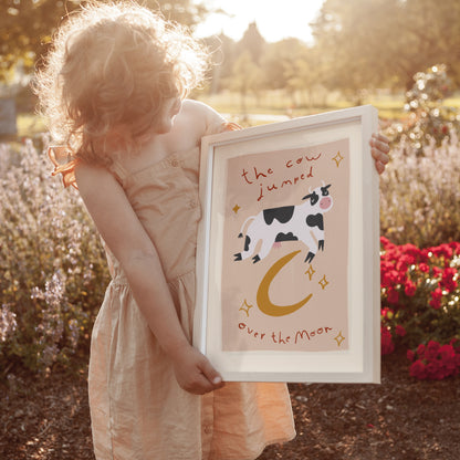 Cow Jumped Over The Moon | Nursery Rhyme Print | UNFRAMED