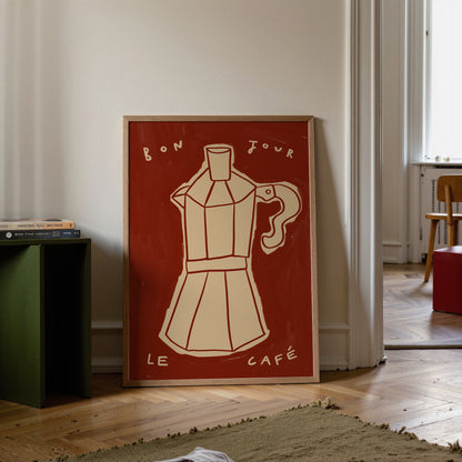 Bonjour Le Café | Hand Drawn Coffee Print | UNFRAMED
