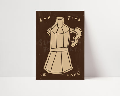 Bonjour Le Café | Hand Drawn Coffee Print | UNFRAMED