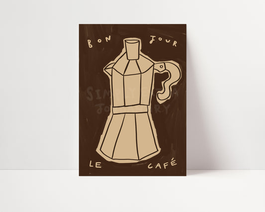 Bonjour Le Café | Hand Drawn Coffee Print | UNFRAMED