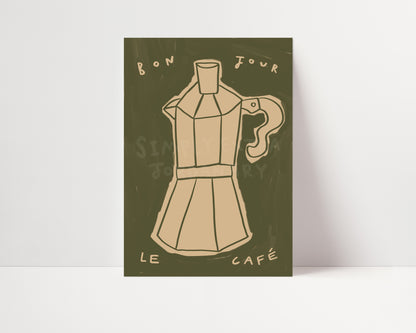 Bonjour Le Café | Hand Drawn Coffee Print | UNFRAMED