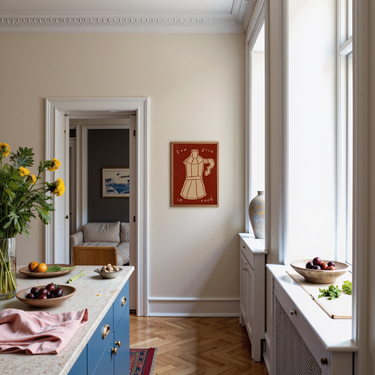 Bonjour Le Café | Hand Drawn Coffee Print | UNFRAMED