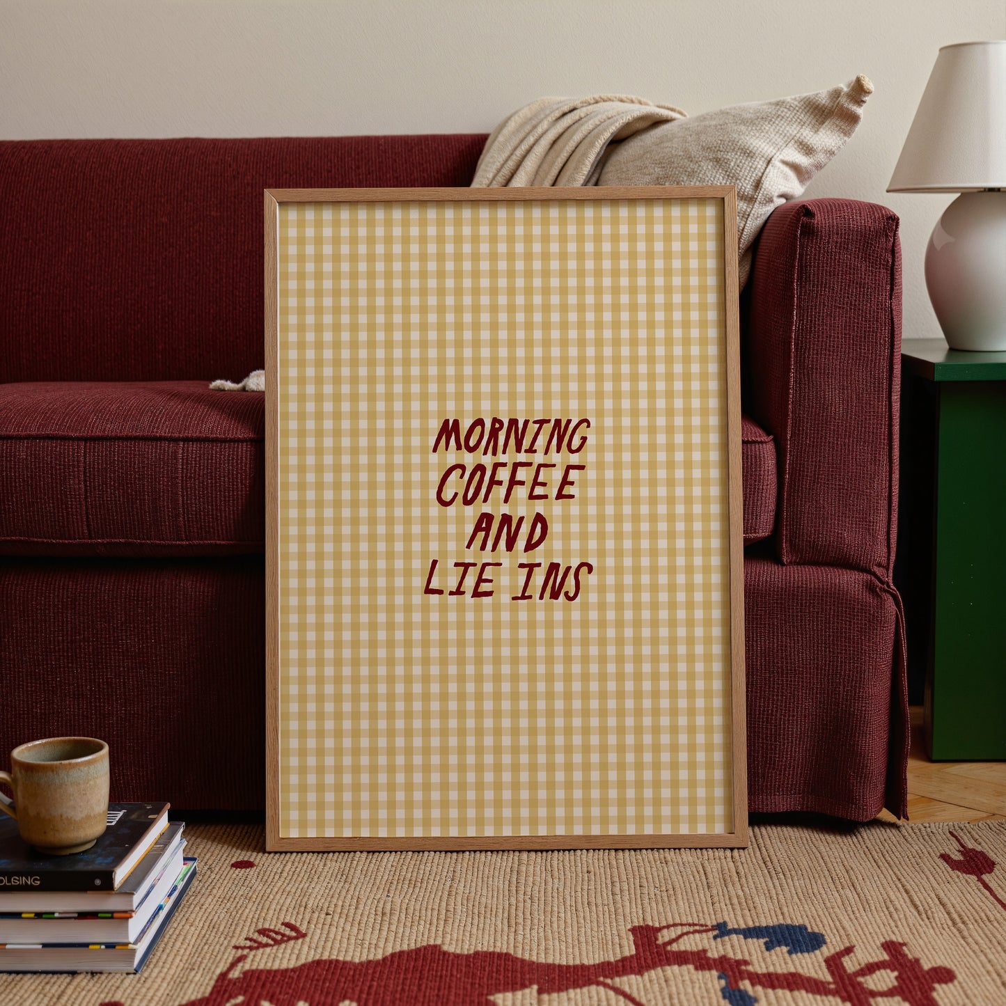 Coffee And Lie Ins | Gingham Print | UNFRAMED
