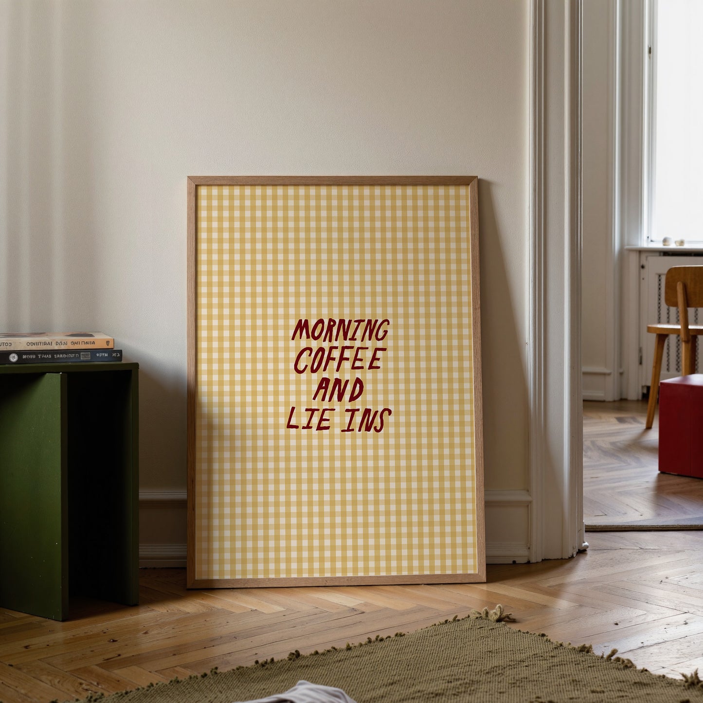 Coffee And Lie Ins | Gingham Print | UNFRAMED