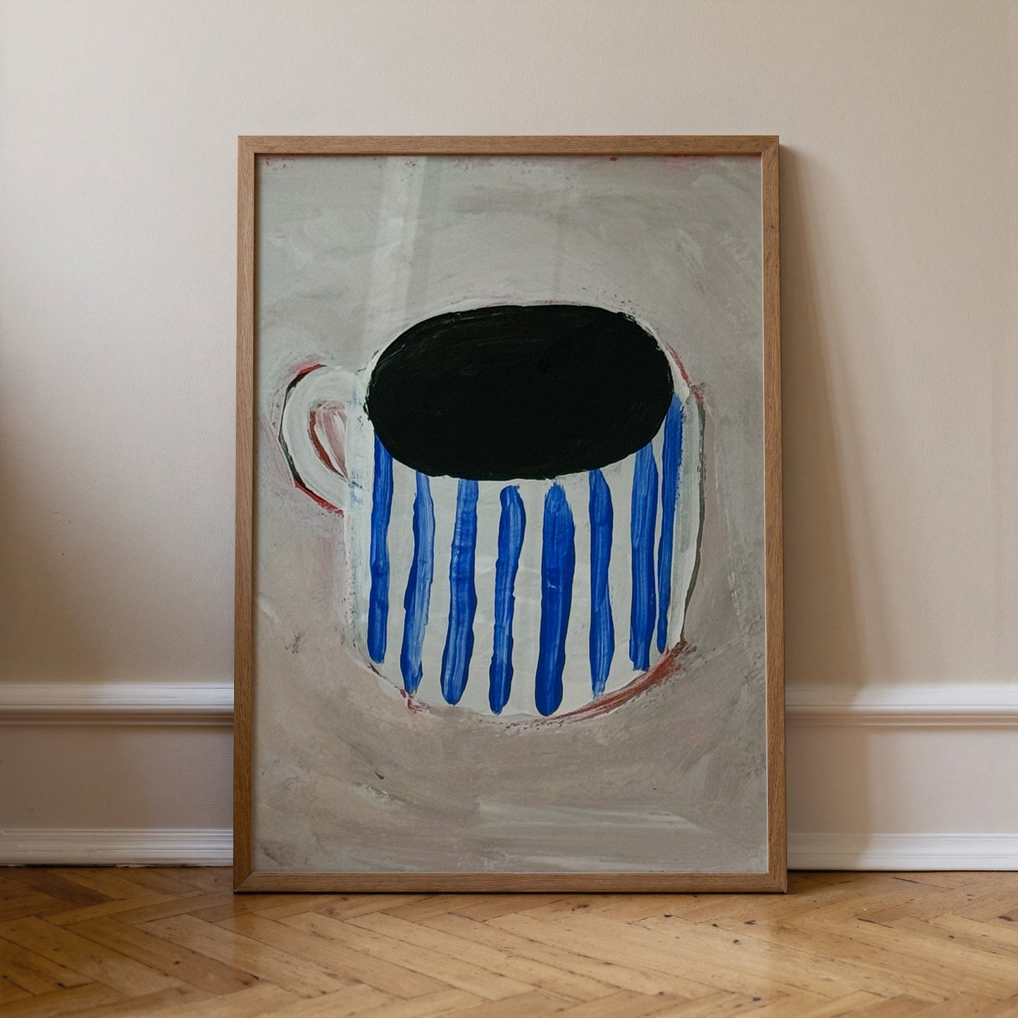 Blue Stripes Mug | Hand Painted Coffee Print | UNFRAMED