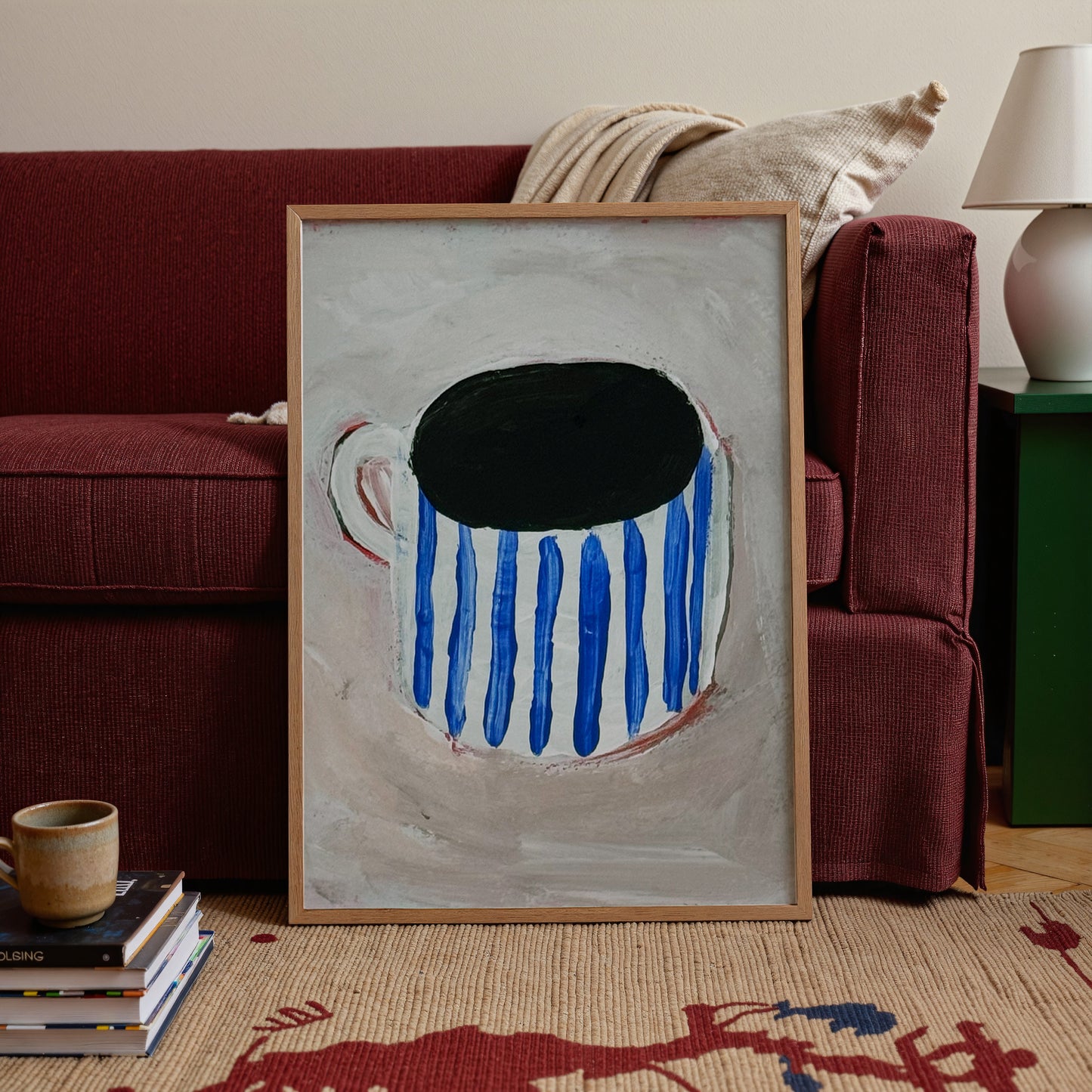 Blue Stripes Mug | Hand Painted Coffee Print | UNFRAMED