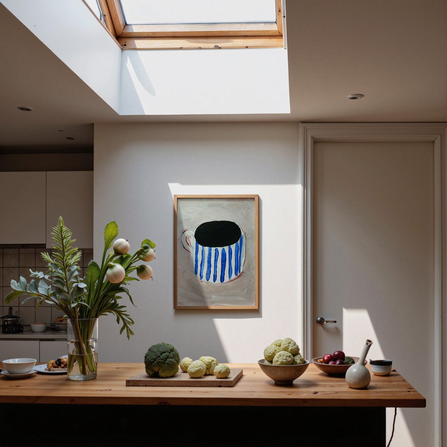 Blue Stripes Mug | Hand Painted Coffee Print | UNFRAMED