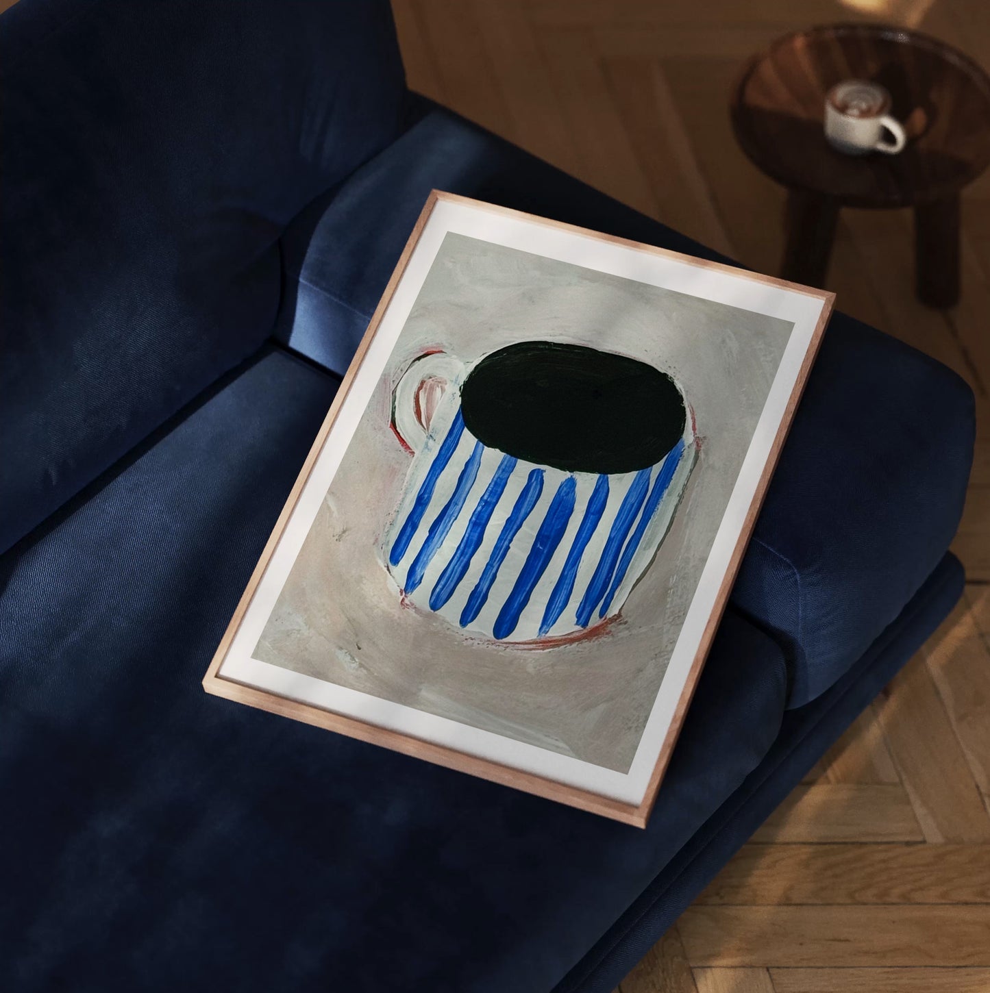 Blue Stripes Mug | Hand Painted Coffee Print | UNFRAMED