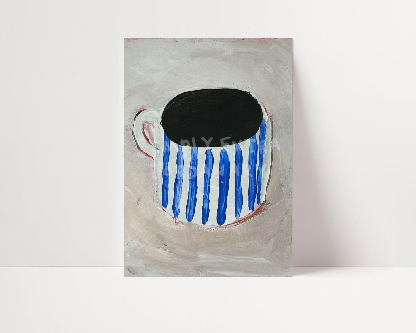 Blue Stripes Mug | Hand Painted Coffee Print | UNFRAMED