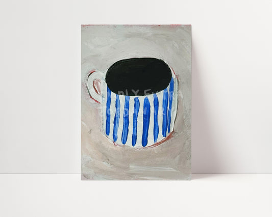 Blue Stripes Mug | Hand Painted Coffee Print | UNFRAMED
