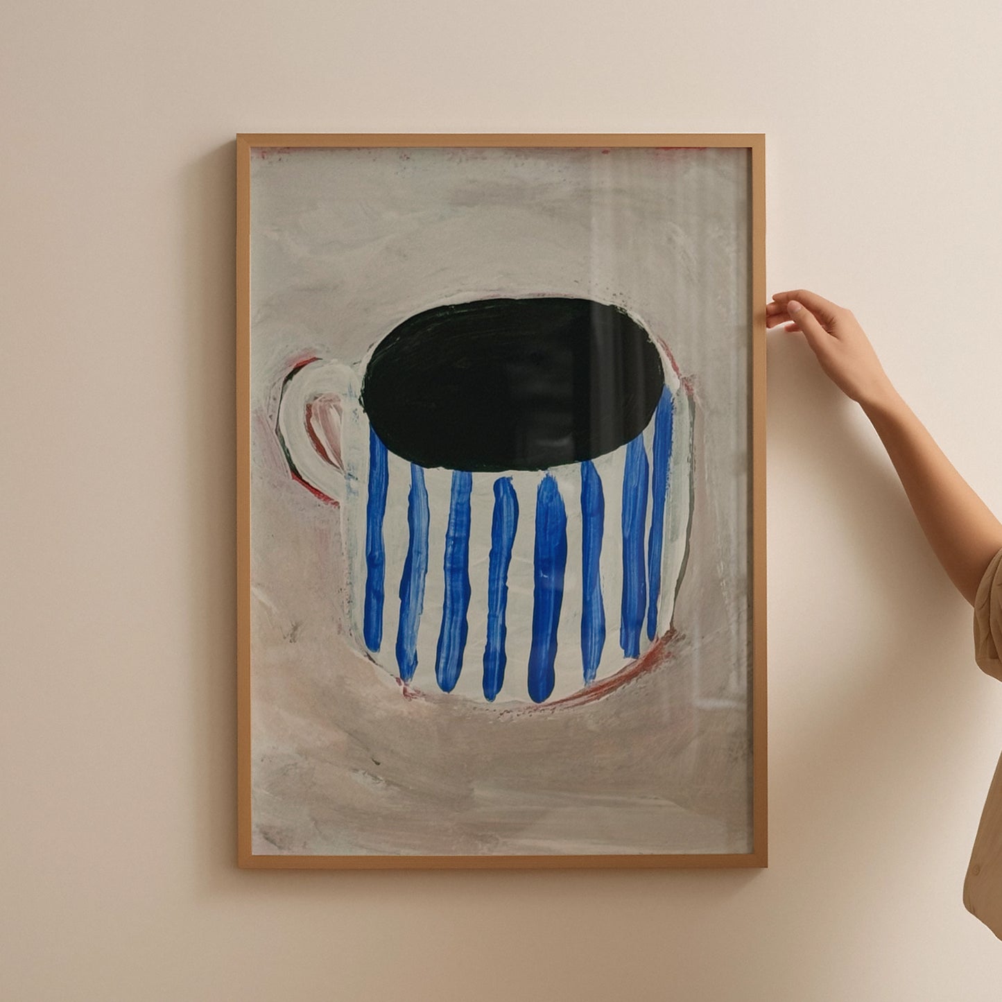 Blue Stripes Mug | Hand Painted Coffee Print | UNFRAMED