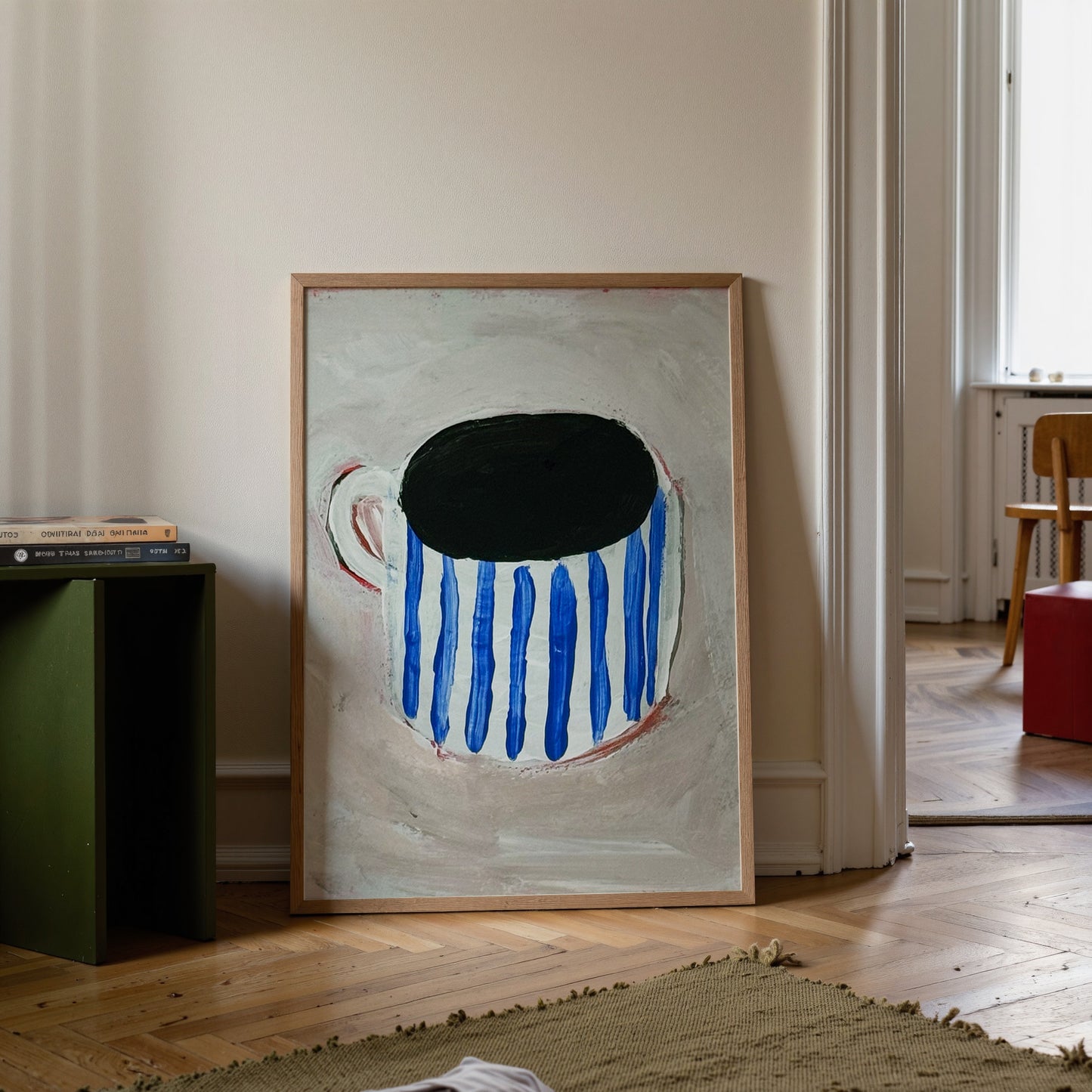 Blue Stripes Mug | Hand Painted Coffee Print | UNFRAMED