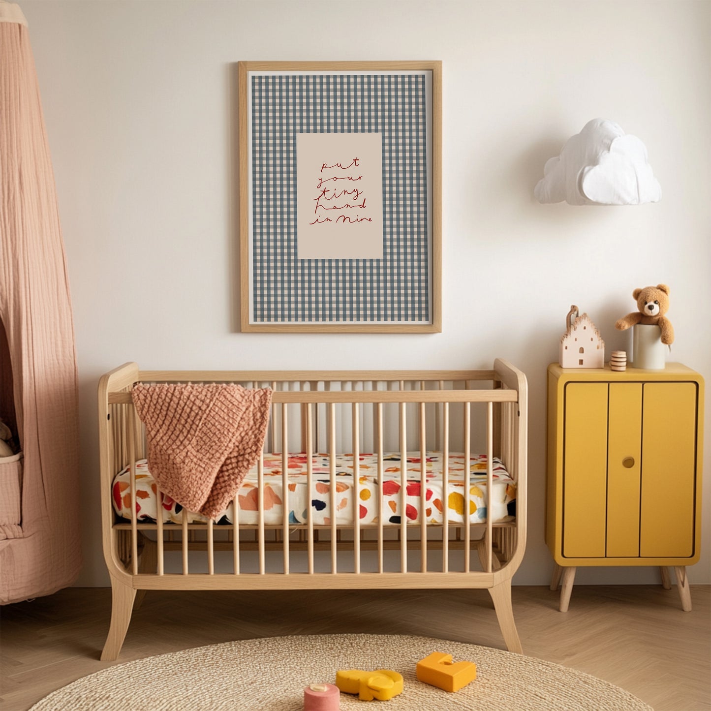 Put Your Tiny Hand In Mine | Gingham Nursery Print | UNFRAMED