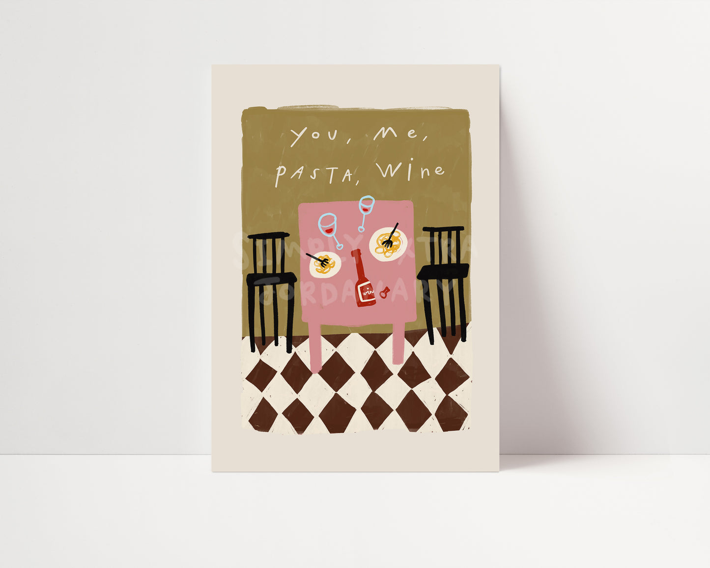 You, Me, Pasta, Wine | Dining Room Print | UNFRAMED