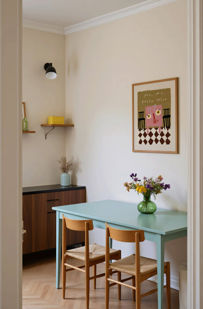You, Me, Pasta, Wine | Dining Room Print | UNFRAMED