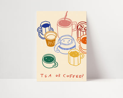 Tea or Coffee? | Colourful Mugs Print | UNFRAMED