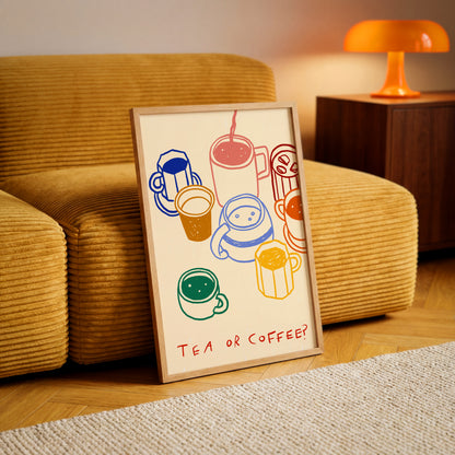 Tea or Coffee? | Colourful Mugs Print | UNFRAMED