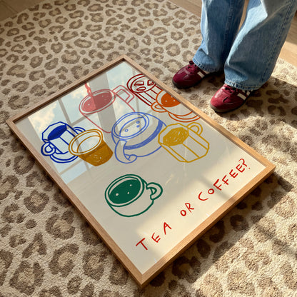Tea or Coffee? | Colourful Mugs Print | UNFRAMED
