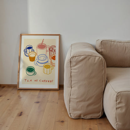 Tea or Coffee? | Colourful Mugs Print | UNFRAMED
