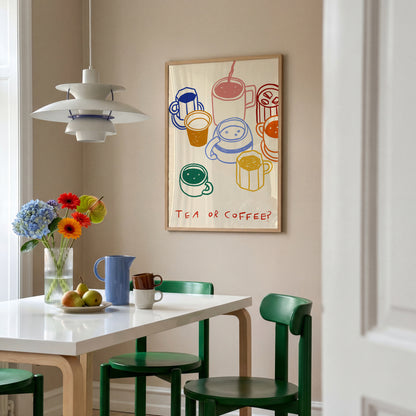 Tea or Coffee? | Colourful Mugs Print | UNFRAMED