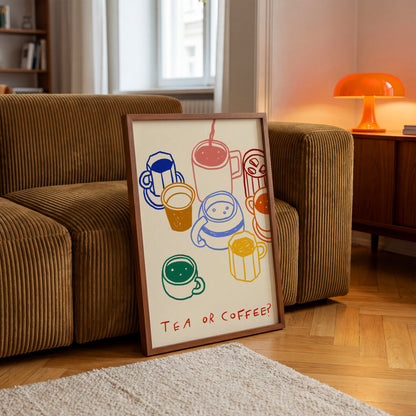 Tea or Coffee? | Colourful Mugs Print | UNFRAMED