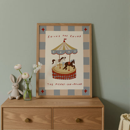 Round The Merry Go Round | Circus Print | UNFRAMED