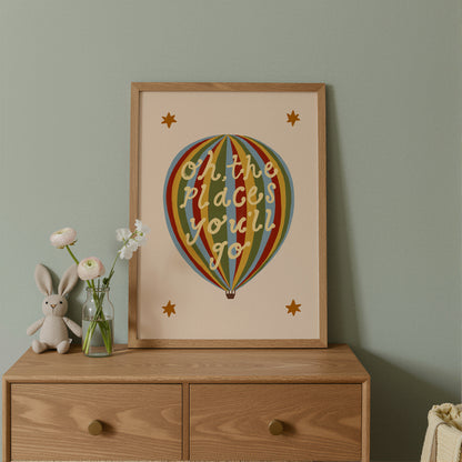 Oh The Places You'll Go | Hot Air Balloon Print | UNFRAMED
