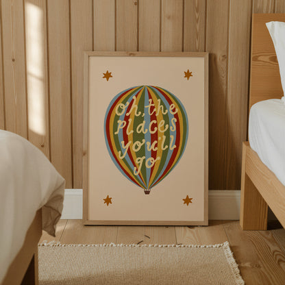 Oh The Places You'll Go | Hot Air Balloon Print | UNFRAMED