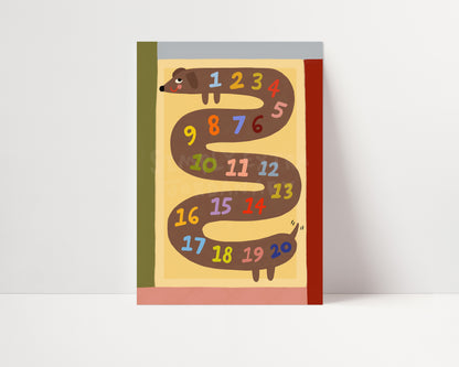 Numbers Sausage Dog | 123 Print | UNFRAMED