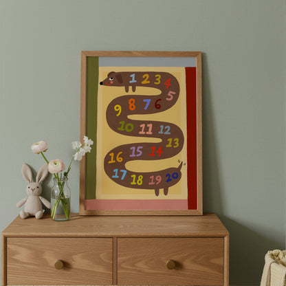 Numbers Sausage Dog | 123 Print | UNFRAMED
