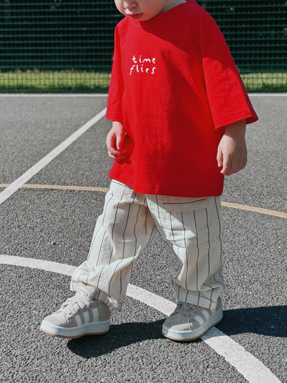 Red Oversized Children's Graphic T-shirt | Time Flies
