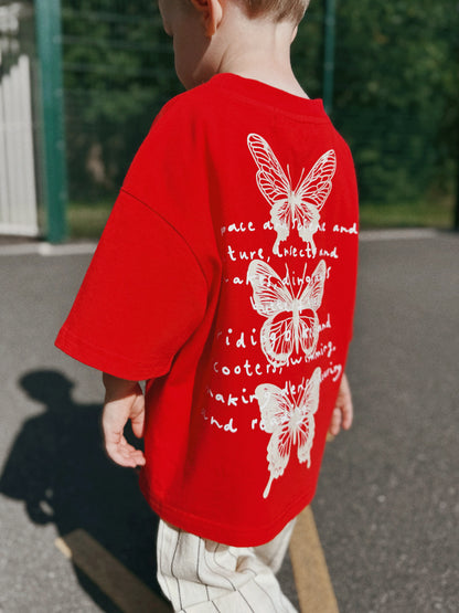 Red Oversized Children's Graphic T-shirt | Time Flies