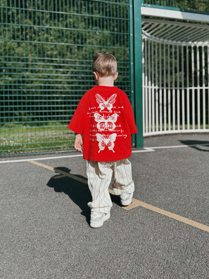 Red Oversized Children's Graphic T-shirt | Time Flies